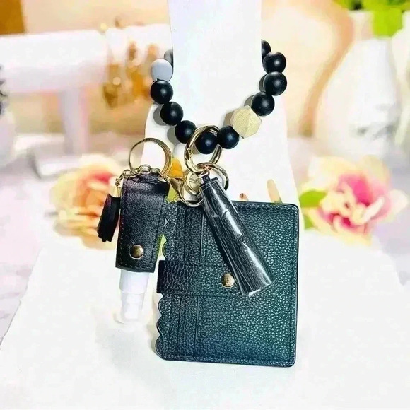 Wristlet Card Wallet Bracelet with travel size sanitizer case in Black - Picture 1 of 6